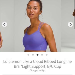 Lululemon Like A Cloud Ribbed Longline Bra Charged Indigo Sz 8 B/C cup